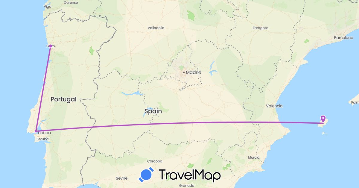 TravelMap itinerary: train in Spain, Portugal (Europe)